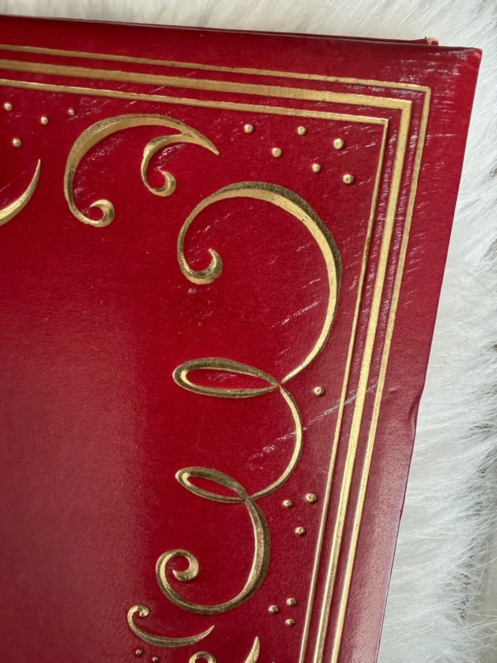 Vintage red scrapbook gold embossed scrollwork royal crest regal unused 15x10”